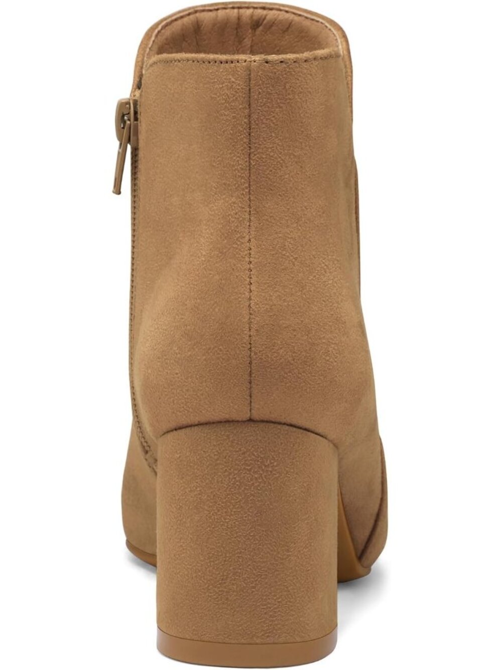 Women's Tan Suede Casual Chunky Block Heel Pointed Toe Side Zipper Ankle Boots - Picture 4 of 6